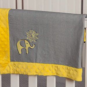 NWT Blossoms & Buds Yellow and Grey Elephant Embroidered Minky Dot Blanket